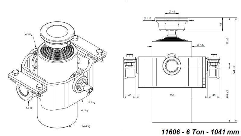 TELESCOPISK CYLINDER KOMPAKT 6 GRADER 1041mm x125 -KULA