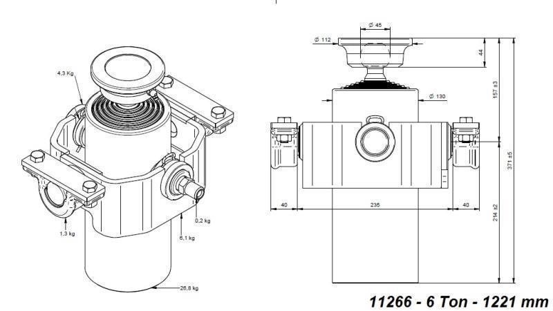 TELESCOPISK CYLINDER KOMPAKT 6 GRADER 1221mm x125 -KULA
