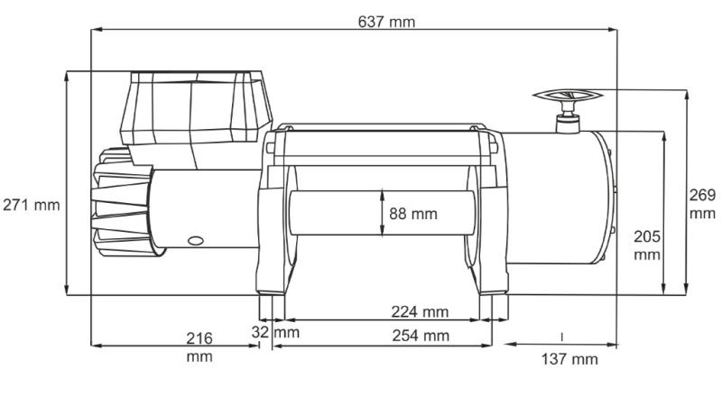 24 V ELEKTRISK VINCH DWT 22000 HD - 9979 kg - dimensioner