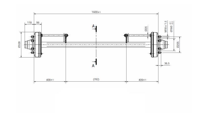 AKSEL TIL TRAILER 8300 kg MED BREMSER (1600 mm)