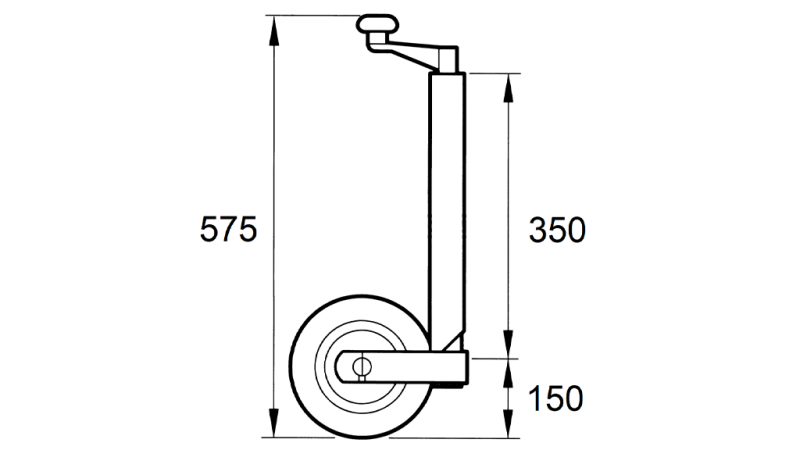 PIE DE SOPORTE ROSCADO CON RUEDA PARA REMOLQUES 220MM 150KG