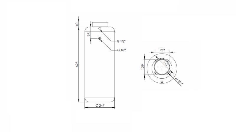 METALLRESERVOIR ROLL PP 30 LITER HORIZONTAL-VERTIKAL-Dimensionen