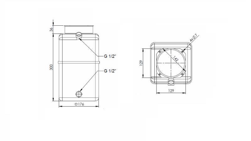 PVC-RESERVOIR ROLL PP 8 LITER HORIZONTAL-VERTIKAL - Dimensionen