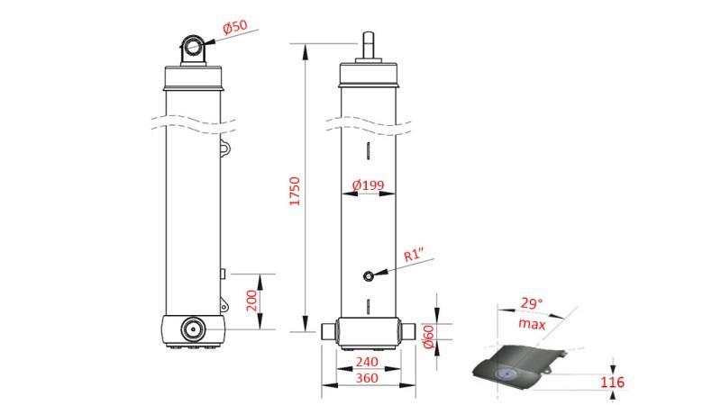 CILINDRO TELESCOPICO PER RIMORCHIO CON CASSA 5-stadi CORSO-7100mm 42Ton