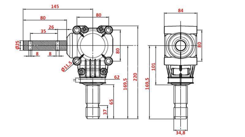 VINKELREDUKTOR L-150J 1:1 (12HP-9kW)