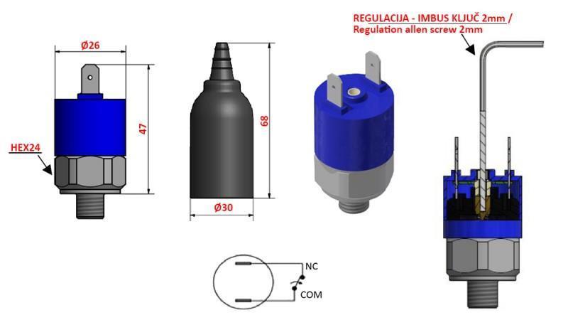 HYDRAULICKÝ PREPÍNAČ TLAKU K4 - NC 0.2-2.5 BAR (MAX.25BAR)