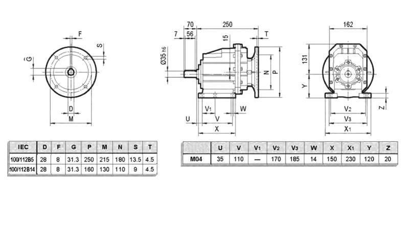 RIDUTTORE ERC04 PER MOTORE ELETTRICO MS100 (2.2-3-4kW) RAPPORTO 25:1