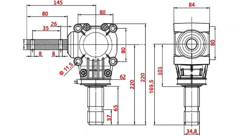 VINKELVÄXEL L-150J 1:1 (12HP-9KW)