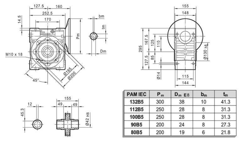 RIDUTTORE PMRV-110 PER MOTORE ELETTRICO MS100 (2.2-3kW) RAPPORTO 40:1