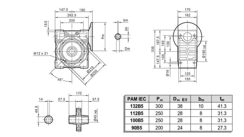 PMRV-130 RIDUTTORE PER MOTORE ELETTRICO MS132 (5.5kW) RAPPORTO 40:1