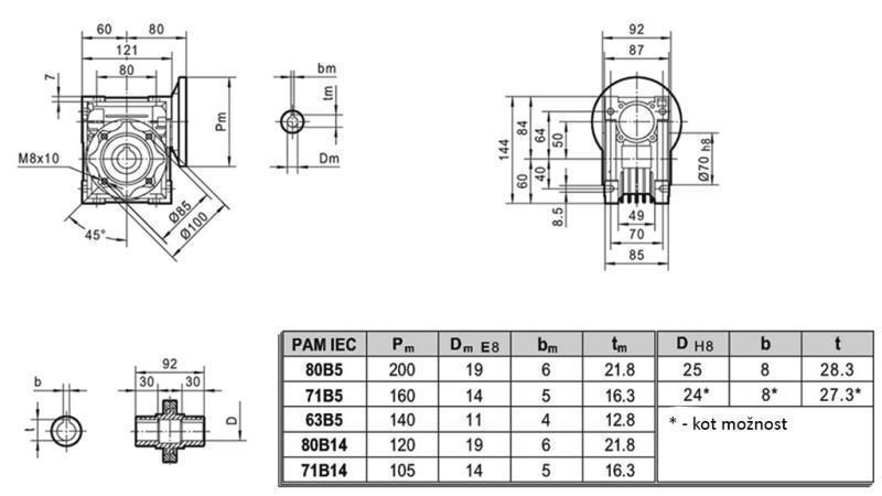 PMRV-50 RIDUTTORE PER MOTORE ELETTRICO MS80 (0.55-0.75kW) RAPPORTO 10:1