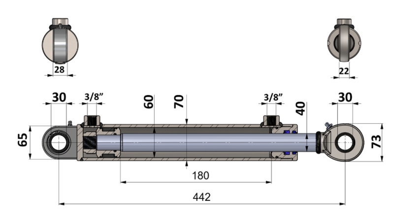 HYDRAULISK CYLINDER 60/40-180 MED OMKOPPLINGSVENTIL – PLOG FÖR JORDARBETE