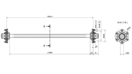 AXEL FÖR SLÄP 4800 KG UTAN BROMS (1500 MM)