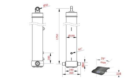 CILINDRO TELESCOPICO PER RIMORCHIO CON CASSA 5-stadi CORSO-7100mm 42Ton