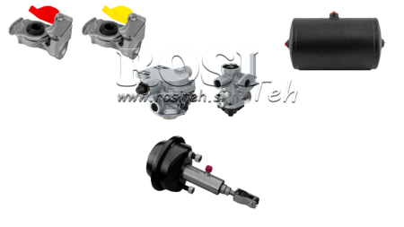 SADA VZDUCHOVÝCH HYDRAULICKÝCH BRZD PRE PRÍVES KOMPLETNÝ DVOJOKRUHOVÝ SYSTÉM 1 VALEC