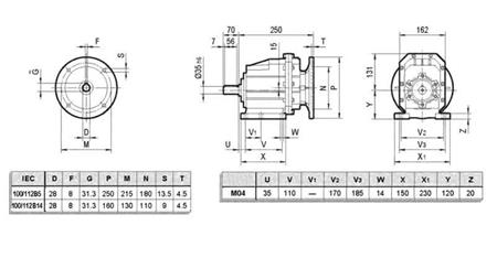 RIDUTTORE ERC04 PER MOTORE ELETTRICO MS100 (2.2-3-4kW) RAPPORTO 25:1