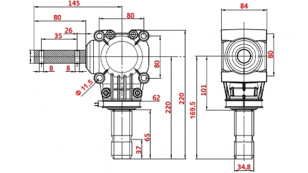 VINKELVÄXEL L-150J 1:1 (12HP-9KW)