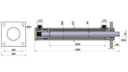 HYDRAULISK CYLINDER FÖR TRÄDDELARE MED MONTERINGSPLATTA 100/60-1050