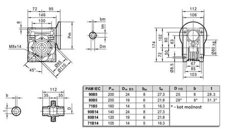 PMRV-63 RIDUTTORE PER MOTORE ELETTRICO MS80 (0.55-0.75kW) RAPPORTO 20:1