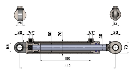 HYDRAULISK CYLINDER 60/40-180 MED OMKOPPLINGSVENTIL – PLOG FÖR JORDARBETE