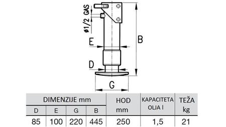 HYDRAULICKÁ NOHA JEDNOSMERNÁ 6 TON 250mm
