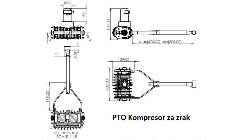 Abmessungen des Traktorkompressors